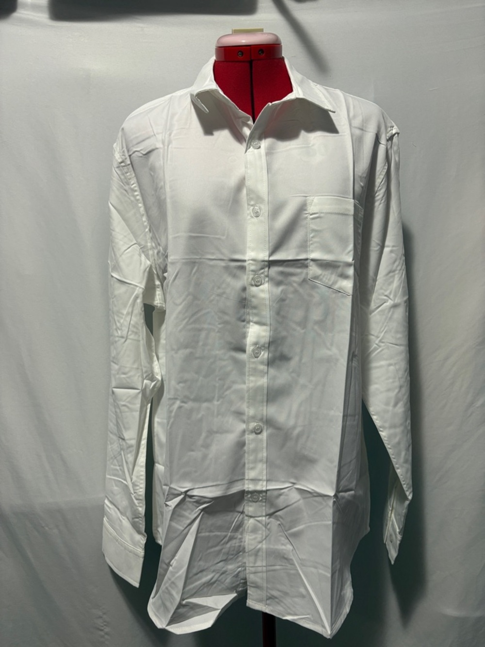 Men's White Long-Sleeve Dress Shirt with Chest Pocket